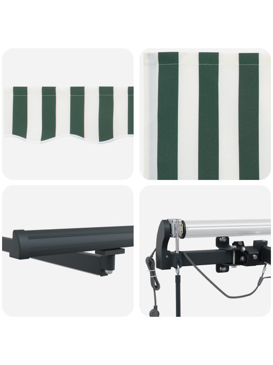 Automatická výsuvná markýza s led, zelená a bílá 400x300 cm, náhradní látka pro markýzu 4x3 m, zelená a bílá