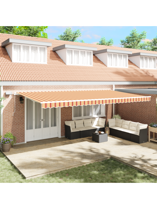 Manuální výsuvná markýza s led žlutá a oranžová 600x300 cm