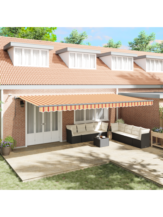 Automatická výsuvná markýza s led žlutou a oranžovou 600x300 cm