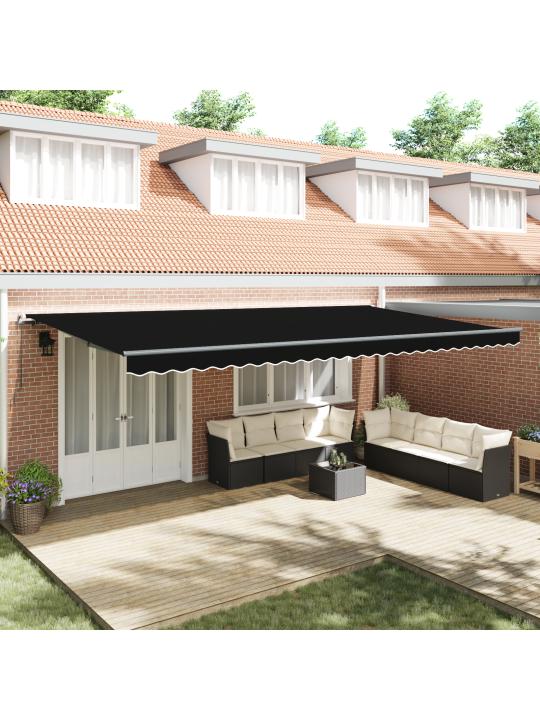 Manuální výsuvná markýza černá 600x300 cm, markýzová náhradní tkanina pro rám 6x3 m černá