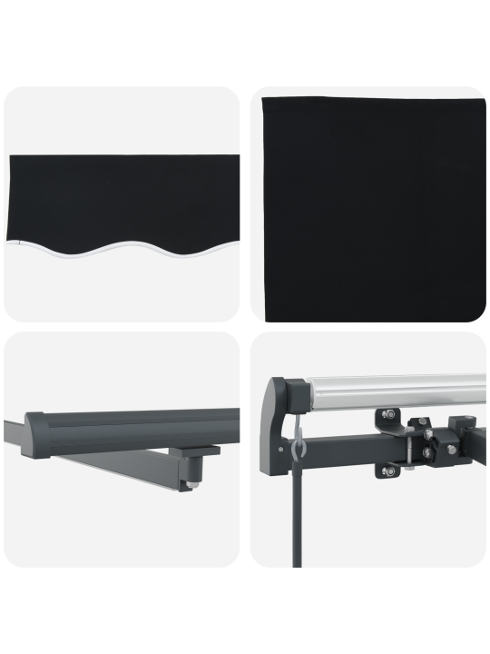 Manuální zatahovací markýza s led černá 600x300 cm, náhradní látka pro markýzu 6x3 m černá
