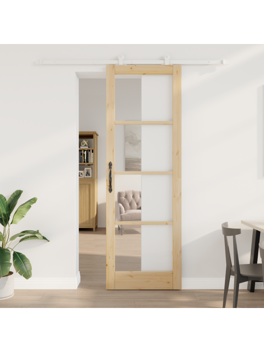 Posuvné dveře s hardwarovou sadou 'orkdal'z masivního dřeva a skla, interiérové dveře se sklem 'orkdal'78x232x4 cm z masivního borového dřeva