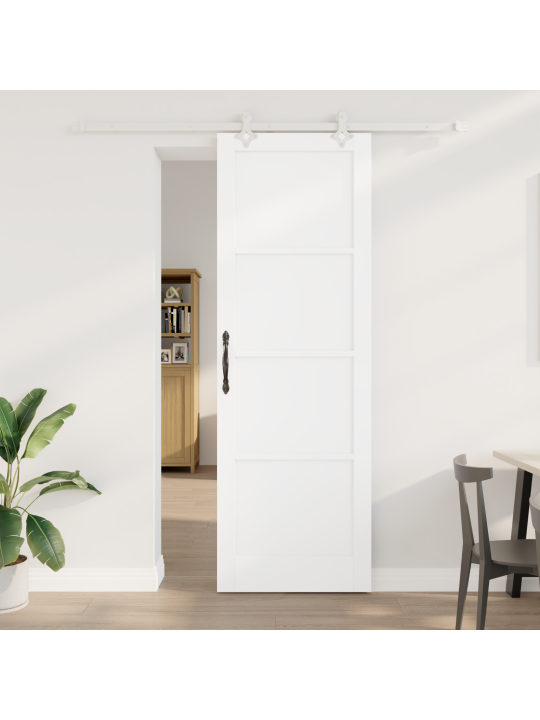 Posuvné dveře se sadou kování bílé 78x232 cm masivní borovice, interiérové dveře 'orkdal'bílé 78x232x4 cm masivní borovice