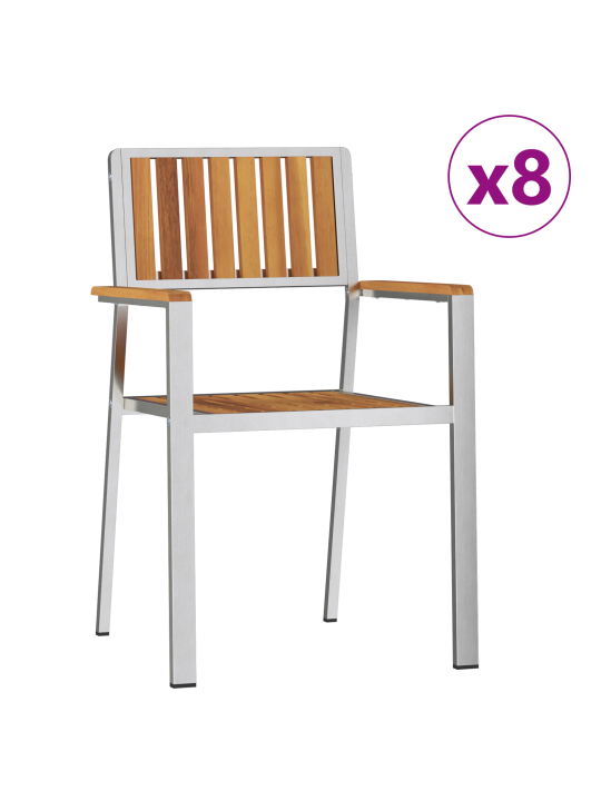 Sada 8 stohovatelných zahradních židlí 54.5x56x87 cm z masivního akáciového dřeva, sada 4 stohovatelných zahradních židlí z masivního akáciového dřeva a kovu