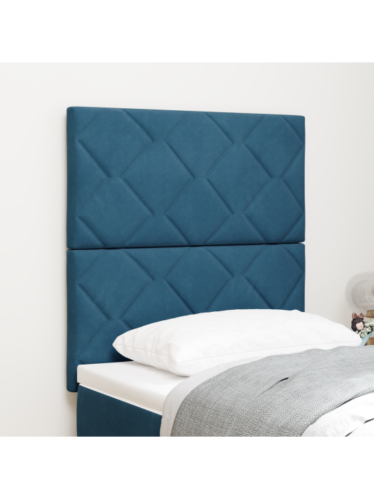 Čelo postele s diamantovým blokovým designem tmavě modré 80 cm samet