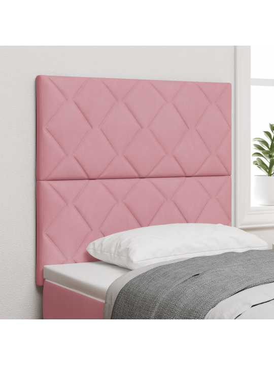 Růžové čelo postele s diamantovými bloky 90 cm samet