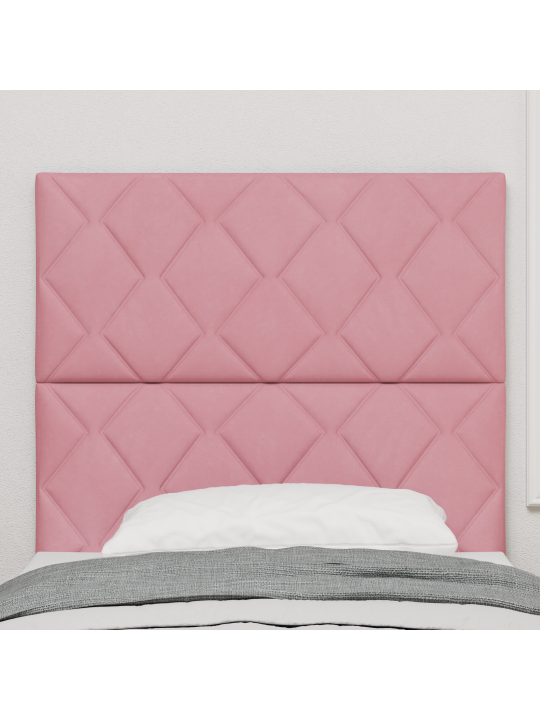 Růžové čelo postele s diamantovými bloky 90 cm samet