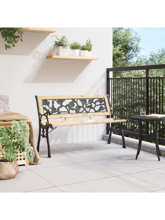 Zahradní lavice s růžovým vzorem opěradla 116 cm dřevo