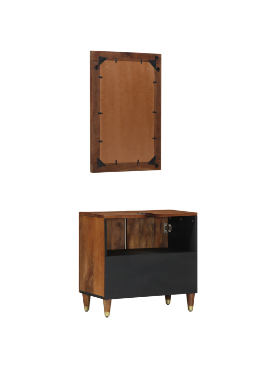 Sestava koupelnového nábytku 2 kusy z masivního magnovníkového dřeva, koupelnová skříňka 62x33x58 cm z masivního dřeva, koupelnové zrcadlo 50x70x3 cm z masivního dřeva