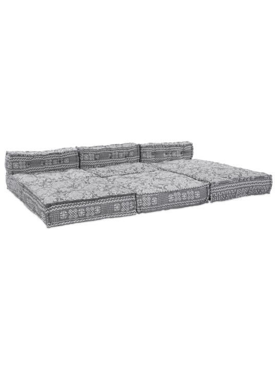 4-místný modulární sofa pouf přestavitelná světle šedá látka