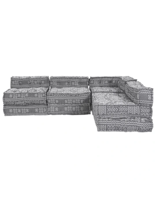 4-místný modulární sofa pouf přestavitelná světle šedá látka