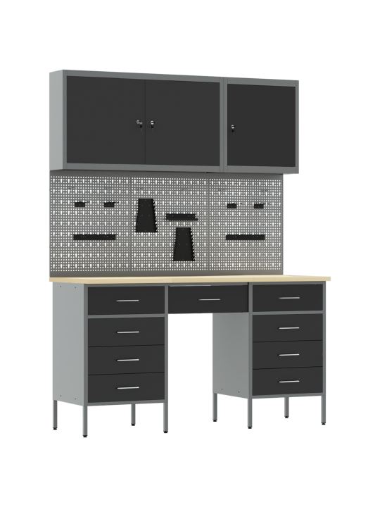 Pracovní skříňka a pegboard 8 kusů černá mdf a kov