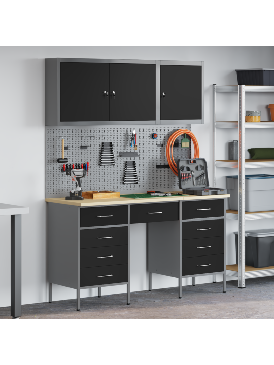 Pracovní skříňka a pegboard 8 kusů černá mdf a kov