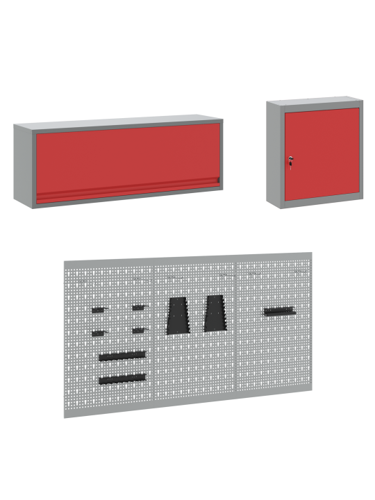 8dílná pracovní skříň a pegboard sada červená mdf a kov