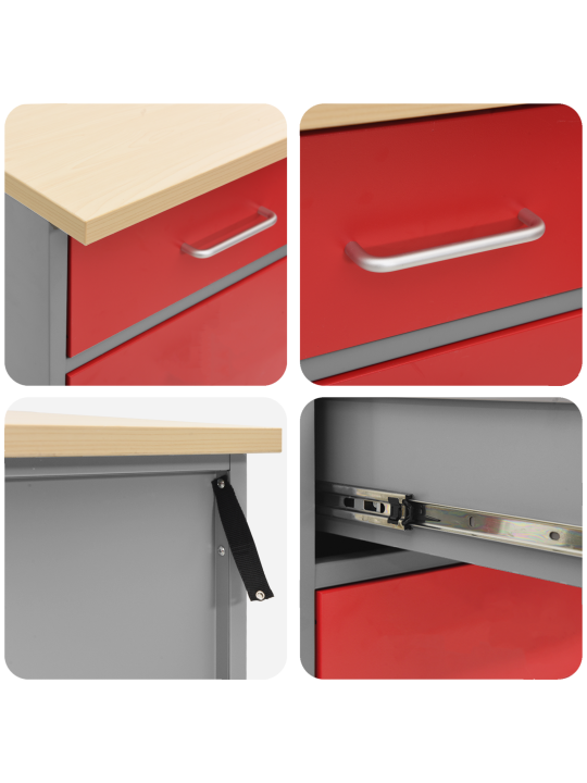 8dílná pracovní skříň a pegboard set červená mdf a kov