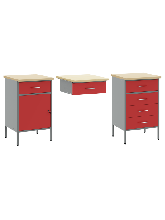 8dílná pracovní skříň a pegboard set červená mdf a kov