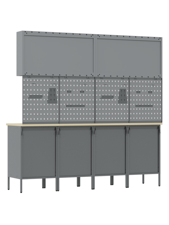 10dílná pracovní skříň a pegboard sada, červená, mdf a kov
