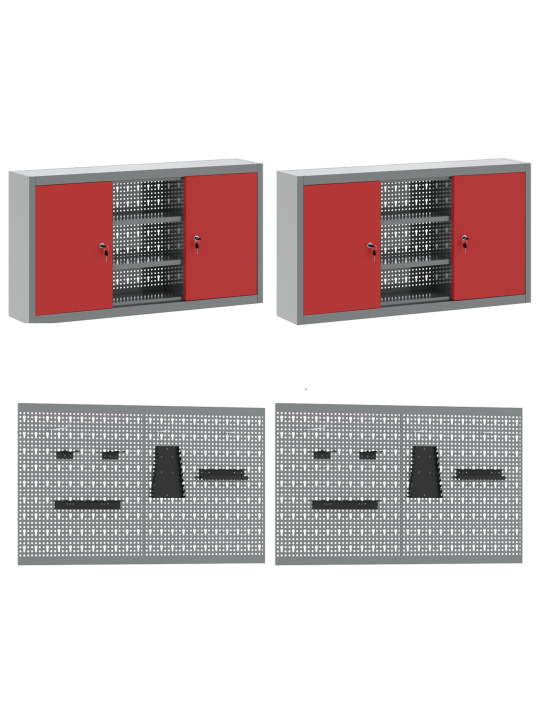 10dílná sada pracovního kabinetu a pegboardu červená mdf a kov
