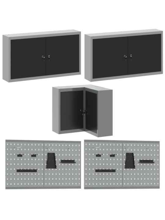 Sada pracovního kabinetu a pegboardu 12 kusů černá mdf a kov