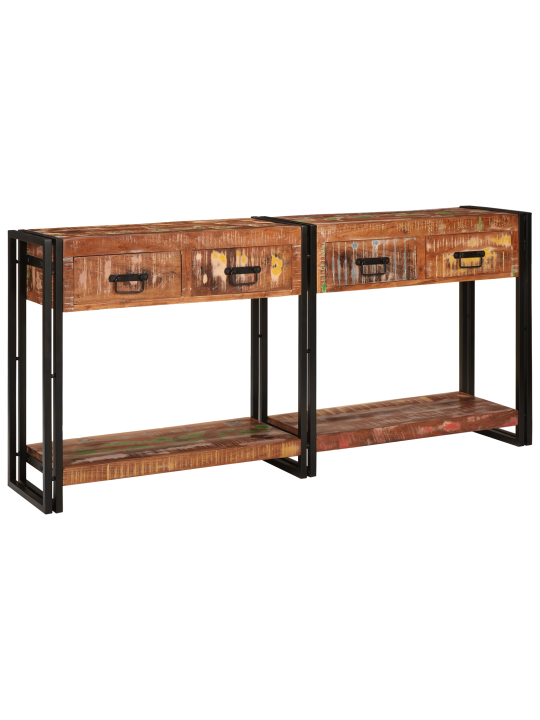 Sada konzolových stolů 2 se zásuvkami, vícebarevné masivní dřevo, konzolový stolek se zásuvkami 160x33x75 cm masivní recyklované dřevo