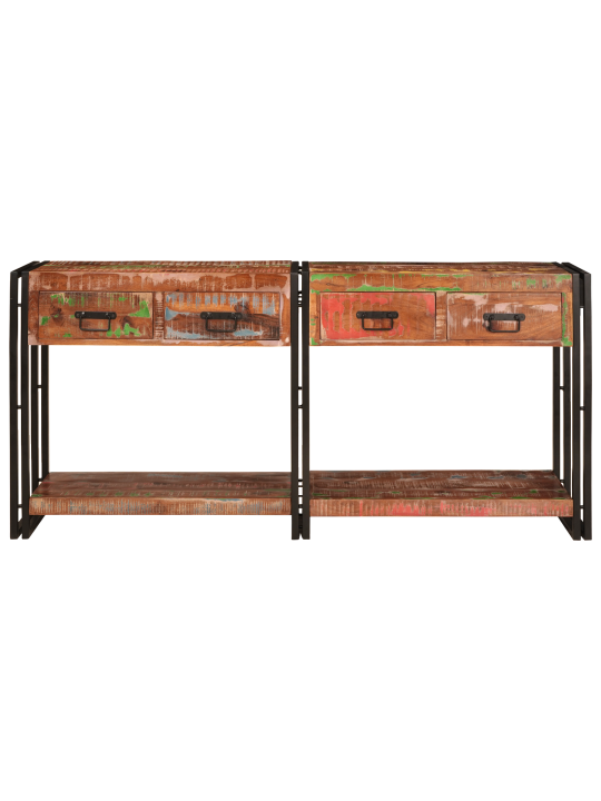 Sada konzolových stolů 2 se zásuvkami, vícebarevné masivní dřevo, konzolový stolek se zásuvkami 160x33x75 cm masivní recyklované dřevo