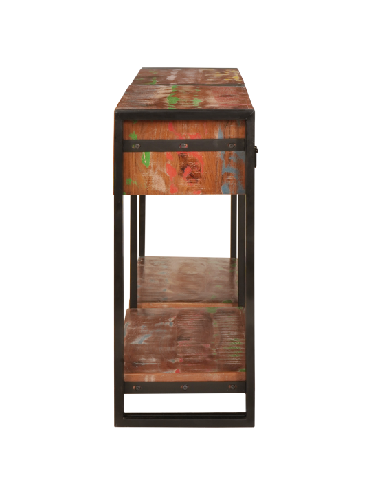 Sada konzolových stolů 2 se zásuvkami, vícebarevné masivní dřevo, konzolový stolek se zásuvkami 160x33x75 cm masivní recyklované dřevo