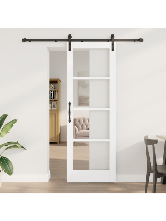 Posuvné dveře s hardwarovou sadou "orkdal" bílý masiv dřevo & sklo, interiérové dveře se sklem "orkdal" bílé 73,5x211x4 cm