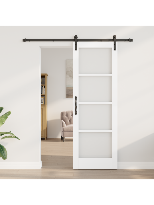 Posuvné dveře s hardwarovou sadou "orkdal" bílý masiv dřevo & sklo, interiérové dveře se sklem "orkdal" bílé 73,5x211x4 cm