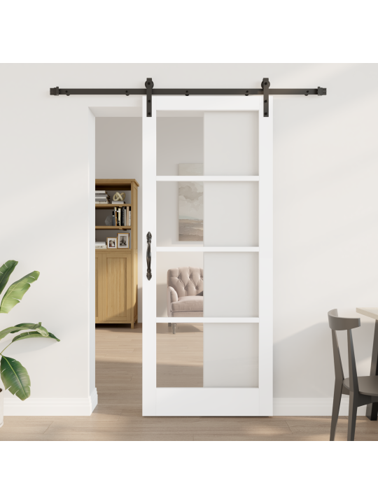 Posuvné dveře s hardwarovou sestavou "orkdal" bílá masivní dřevo a sklo, interiérové dveře se sklem "orkdal" bílá 86x211x4 cm