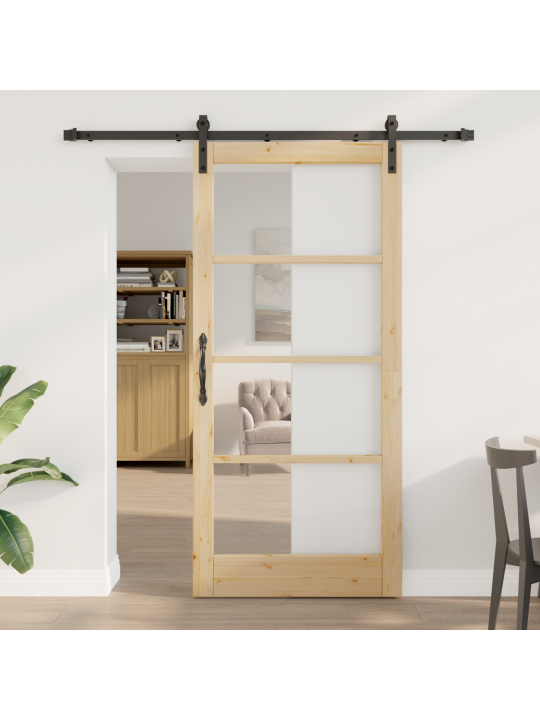 Posuvné dveře s kovaním 'orkdal'z masivního dřeva a skla, interiérové dveře se sklem 'orkdal'93x202x4 cm z masivního borového dřeva