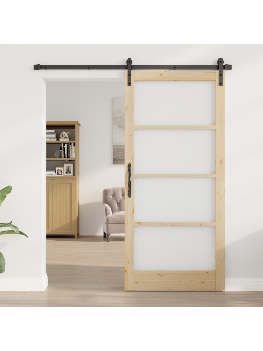 Posuvné dveře s kovaním 'orkdal'z masivního dřeva a skla, interiérové dveře se sklem 'orkdal'93x202x4 cm z masivního borového dřeva