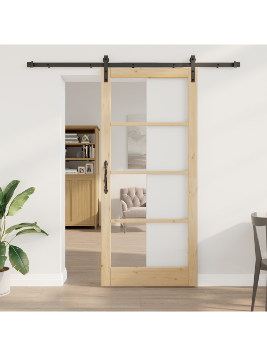 Posuvné dveře s příslušenstvím 'orkdal'z masivního dřeva a skla, interiérové dveře se sklem 'orkdal'93x211x4 cm z masivního dřeva borovice