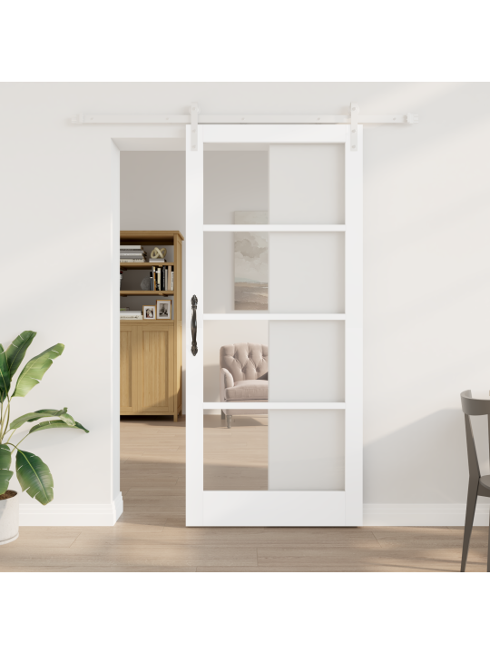 Posuvné dveře se sadou dvířek "orkdal" bílé z masivního dřeva a skla, interiérové dveře se sklem "orkdal" bílé 93x211x4 cm