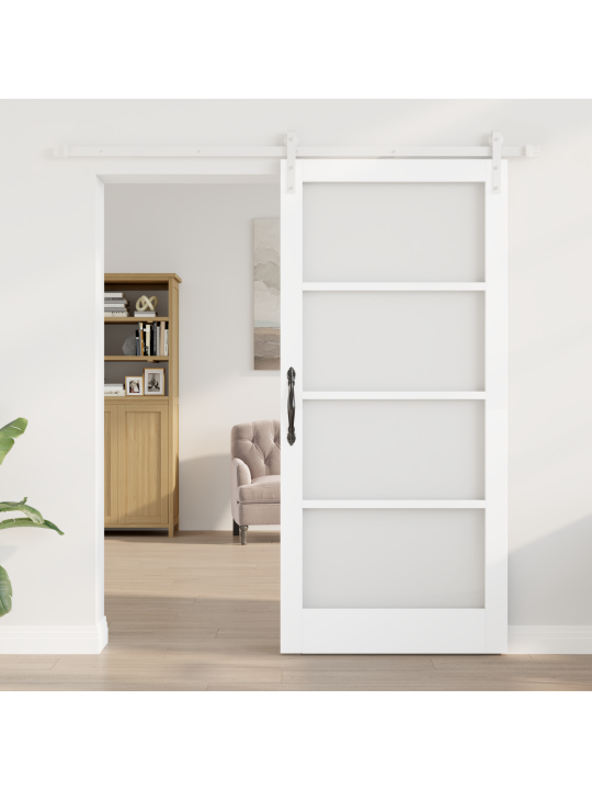 Posuvné dveře se sadou hardware orkdal bílá z masivního dřeva a skla