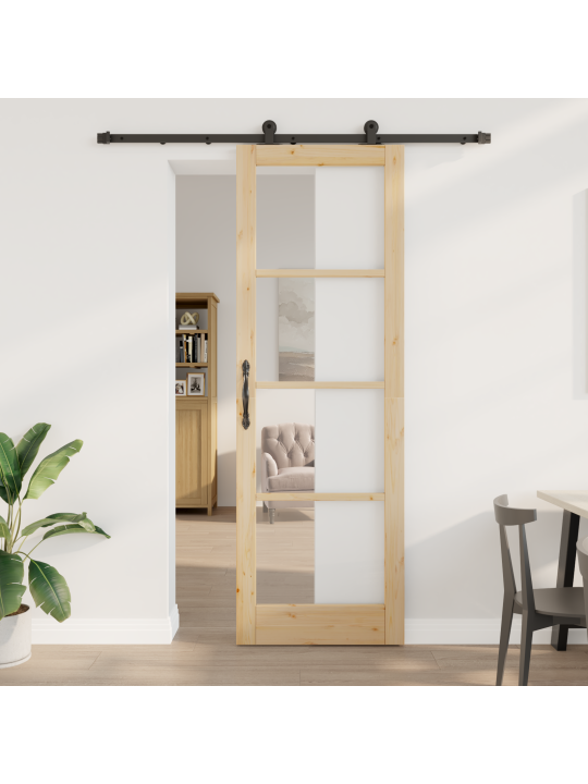 Posuvné dveře se sadou hardware 'orkdal'z masivního dřeva a skla, vnitřní dveře se sklem 'orkdal'78x232x4 cm z borového dřeva