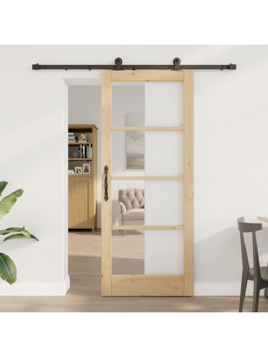 Posuvné dveře s hardwarem 'orkdal'z masivního dřeva a skla, interiérové dveře se sklem 'orkdal'83x202x4 cm z masivního borového dřeva