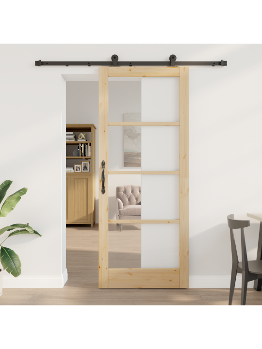 Posuvné dveře s instalací 'orkdal'z masivního dřeva a skla, interiérové dveře se sklem 'orkdal'86x211x4 cm z masivního borového dřeva