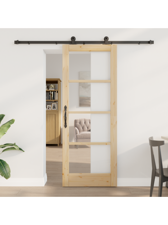 Posuvné dveře s kompletním zavěšením 'orkdal'z masivního dřeva a skla, interiérové dveře se sklem 'orkdal'78x202x4 cm z masivního borového dřeva