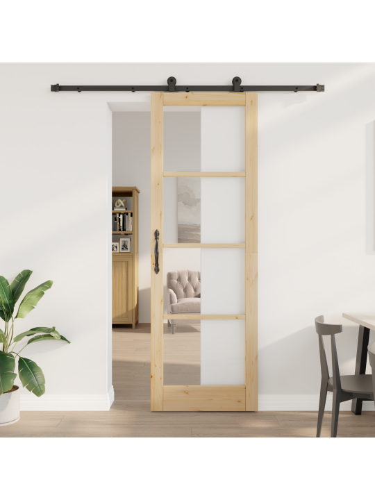 Posuvné dveře se sadou 'orkdal'z masivního dřeva a skla, interiérové dveře se sklem 'orkdal'78x232x4 cm z masivního borového dřeva