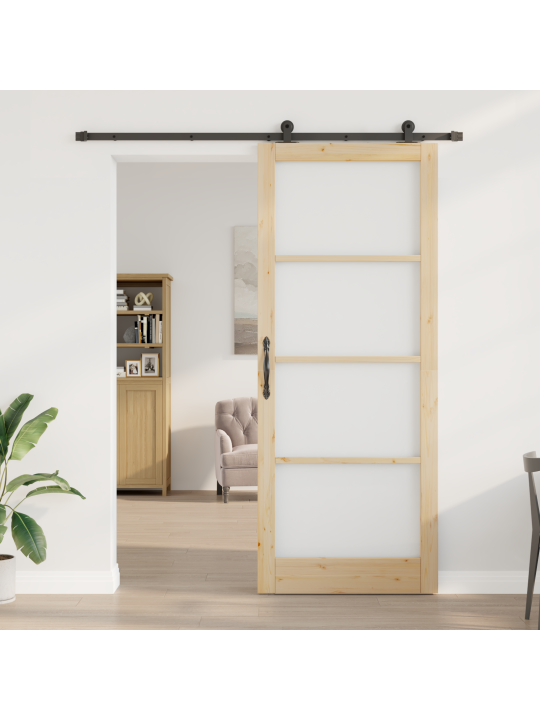 Posuvné dveře s kováním 'orkdal'z masivního dřeva a skla, interiérové dveře se sklem 'orkdal'93x232x4 cm z masivního borového dřeva