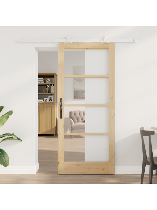 Posuvné dveře 'orkdal'z masivního dřeva a skla, interiérové dveře se sklem 'orkdal'86x198.5x4 cm z masivního borového dřeva