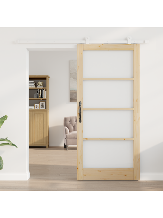 Posuvné dveře se sadou kování 'orkdal'z masivního dřeva a skla, interiérové dveře se sklem 'orkdal'93x202x4 cm z masivního dřeva borovice