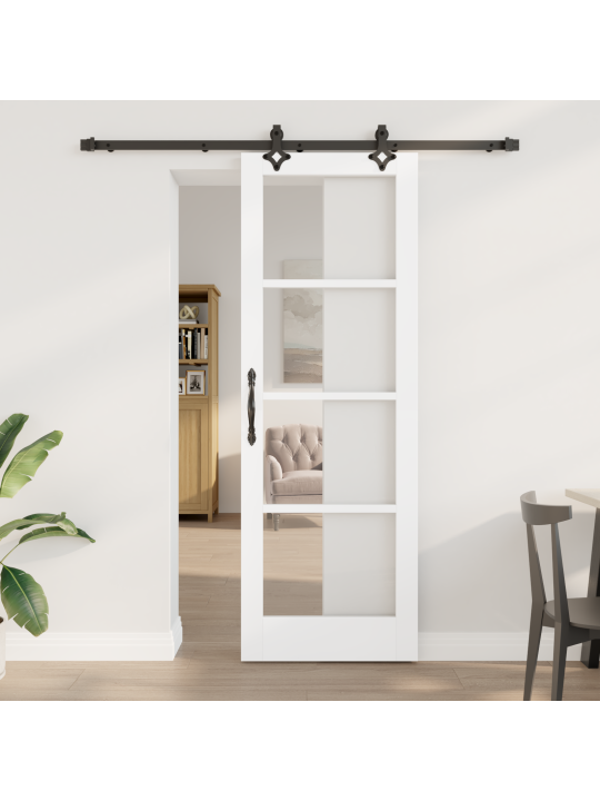 Posuvné dveře s kovaním 'orkdal'bílé z masivního dřeva a skla, interiérové dveře se sklem 'orkdal'bílé 73,5 x 211 x 4 cm