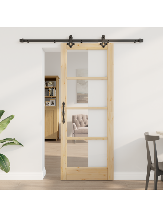 Posuvné dveře s hardware sadou "orkdal" masivní dřevo a sklo, vnitřní dveře se sklem "orkdal" 78x202x4 cm masivní dřevo borovice
