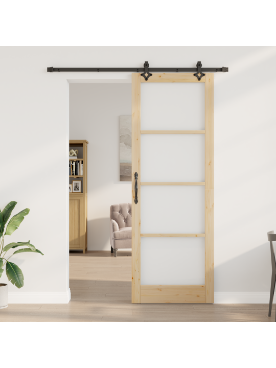 Posuvné dveře se sadou hardware 'orkdal'z masivního dřeva a skla, interiérové dveře se sklem 'orkdal'83x232x4 cm z masivního borovice
