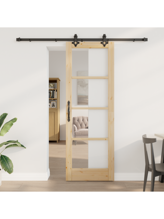 Posuvné dveře s hardwarem "orkdal" masivní dřevo a sklo, interiérové dveře se sklem "orkdal" 73.5x211x4 cm masivní borové dřevo