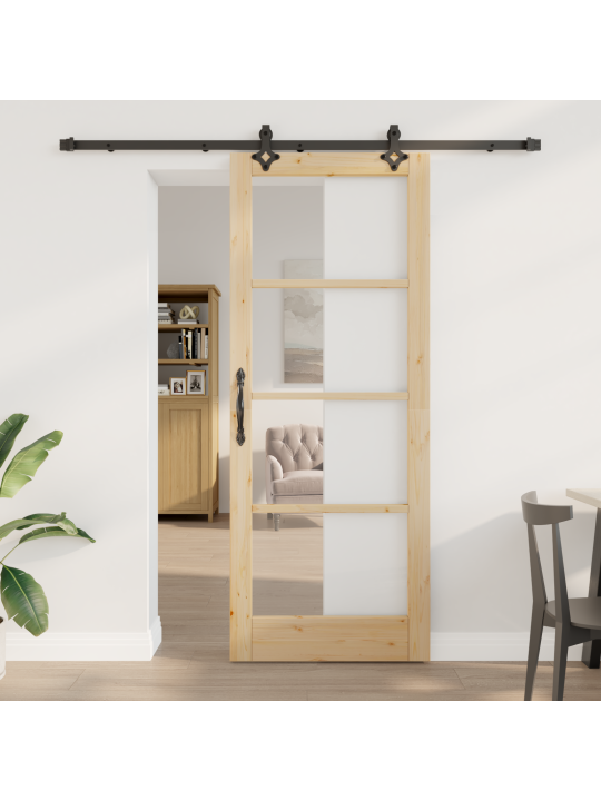 Posuvné dveře s hardwarem "orkdal" z masivního dřeva a skla, vnitřní dveře se sklem "orkdal" 83x211x4 cm masivní borovice
