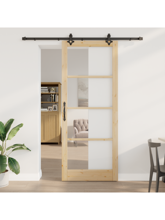 Posuvné dveře se sadou hardwaru 'orkdal'z masivního dřeva a skla, interiérové dveře se sklem 'orkdal'93x232x4 cm z masivního dřeva borovice