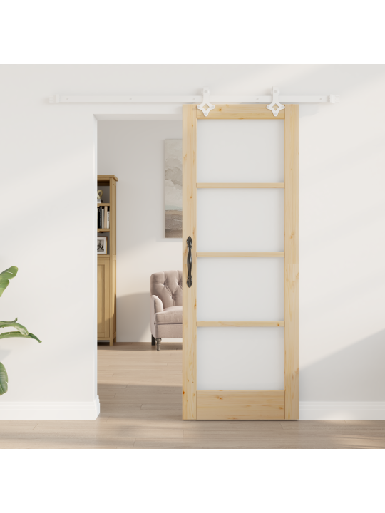 Posuvné dveře s hardwarem 73.5x198.5 cm masivní dřevo borovice, interiérové dveře se sklem "orkdal" 73.5x198.5x4 cm masivní dřevo borovice