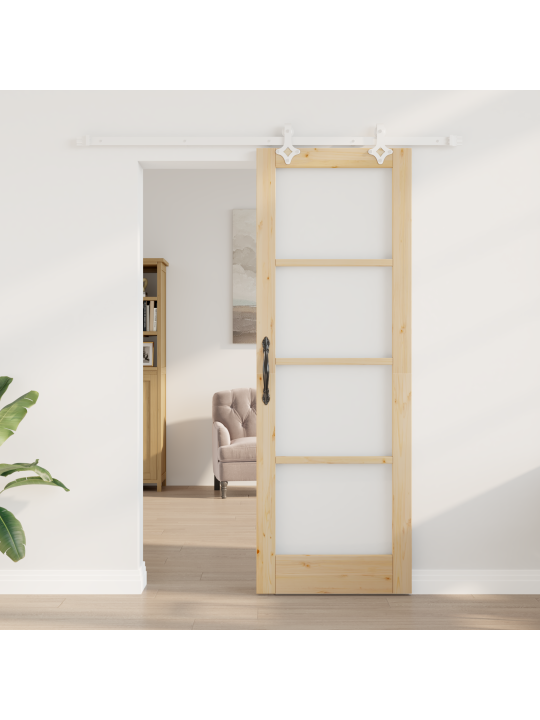 Posuvné dveře s hardwarem 73.5x211 cm z masivní borovice, vnitřní dveře se sklem 'orkdal'73.5x211x4 cm z masivní borovice